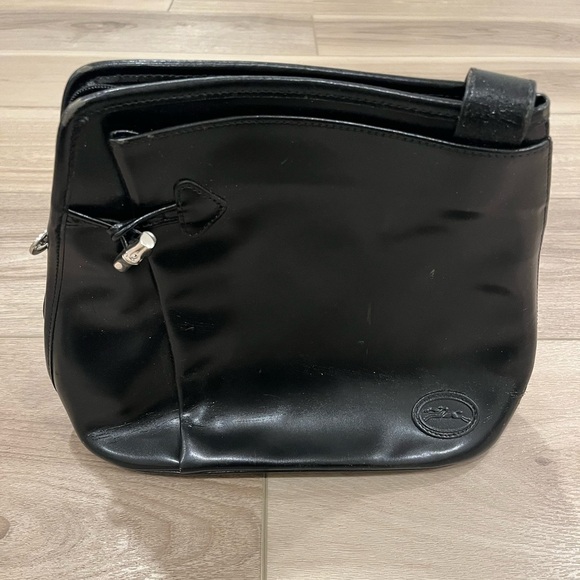 Vintage Longchamp Roseau Black Leather Shoulder Bag Silver Bamboo Toggle Purse - Picture 2 of 12